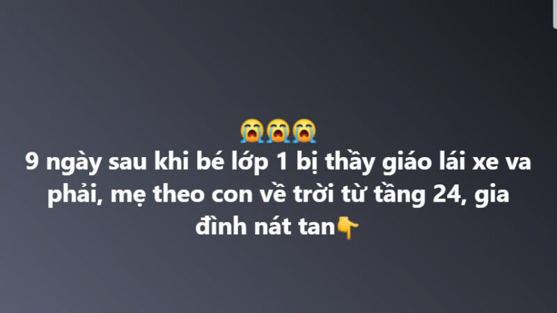 9 ngày sau khi bé lớp 1 bị thầy giáo lái xe va phải, mẹ theo con về trời từ tầng 24, gia đình nát tan