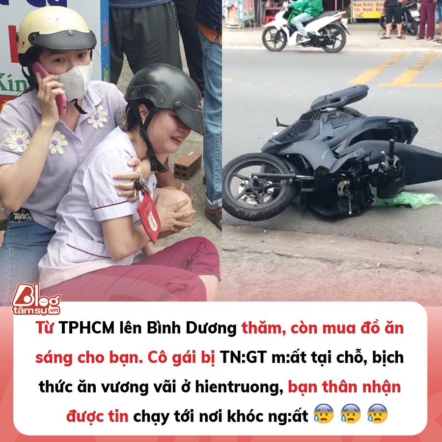 Từ TPHCM lên Bình Dương thăm bạn, cô gái bị tai nạn t:ử v:ongCô gái sống ở TPHCM đến Bình Dương thăm bạn, khi gần đến nơi đã xảy ra va chạm với xe tải làm nạn nhân tử vong. Báo Dân trí ngày 24/02 đưa thông tin với tiêu đề: “Từ TPHCM lên Bình Dương thăm bạn, cô gái bị tai nạn tử vong” cùng nội dung như sau:   Ngày 24/2, Công an TP Thuận An, tỉnh Bình Dương, khám nghiệm hiện trường và điều tra vụ tai nạn giao thông giữa xe tải và xe máy, khiến một người tử vong.    Khoảng 8h30, tài xế điều khiển xe tải mang biển số 50H-354xx di chuyển trên đường Nguyễn Du, hướng từ ngã ba Cửu Long vào khu công nghiệp Visip 1, phường Bình Hòa, TP Thuận An. Khi xe tải đi qua điểm giao với đường Bùi Hữu Nghĩa khoảng 100m, đã xảy ra va chạm với xe máy biển số 79N3-211xx do chị N.Q.A. (27 tuổi, ngụ Khánh Hòa) điều khiển.  Hậu quả của vụ va chạm khiến chị A. ngã xuống đường và bị bánh xe tải cán qua, tử vong tại chỗ. Công an TP Thuận An đã có mặt tại hiện trường để tiến hành điều tra nguyên nhân vụ tai nạn.  Tại hiện trường, thi thể nạn nhân nằm cách xe tải khoảng 15m, xung quanh là nhiều mảnh vỡ và các bịch đồ ăn rơi vãi. Cô gái là bạn của nạn nhân, đã chạy tới hiện trường và bật khóc khi biết tin dữ.    Theo lời kể của cô gái, chị A. làm việc cho một công ty dược và đang ở trọ tại TPHCM. Sáng nay, chị A. được nghỉ làm và đã chạy xe máy lên Bình Dương để thăm bạn. Trên đường đi, chị đã ghé quán mua đồ ăn sáng mang đến cho bạn, nhưng không may gặp tai nạn thương tâm khi gần đến nơi.  Hiện, nguyên nhân vụ tai nạn được cơ quan chức năng tiếp tục điều tra làm rõ.  Tiếp đến, báo Công an TP.HCM ngày 24/02 cũng có bài đăng với thông tin: “Xe tải va chạm xe máy, một cô gái tử vong trên đường đi thăm bạn”. Nội dung được báo đưa như sau:  Khoảng 8 giờ 30 phút cùng ngày, xe tải biển số 50H-354.75 do một nam tài xế điều khiển chạy trên đường Nguyễn Du hướng từ ngã ba Cửu Long vào khu công nghiệp Visip, thuộc phường Bình Hoà, TP.Thuận An.  Khi vừa qua khỏi giao lộ với đường Bùi Hữu Nghĩa, thì xảy ra va chạm với xe máy biển số 79N3-211.95 do một cô gái điều khiển. Va chạm làm cô gái ngã xuống đường bị bánh xe tải cán tử vong tại chỗ.    Nhận tin báo, Công an TP Thuận An đã tới khám nghiệm hiện trường, điều tra nguyên nhân.  Tại hiện trường, thi thể nạn nhân nằm cách xe tải khoảng 15m, chiếc xe máy nằm ở giữa, hiện trường rơi vãi nhiều mảnh vỡ và các bịch đồ ăn.  Nạn nhân được xác định là chị Nguyễn Quỳnh A (28 tuổi, quê Khánh Hoà). Chị A sống tại TPHCM, sáng nay lên Bình Dương thăm bạn thì không may gặp tai nạn.  Đến 12 giờ 30, hiện trường được khám nghiệm xong, thi thể nạn nhân được chuyển về nhà xác.