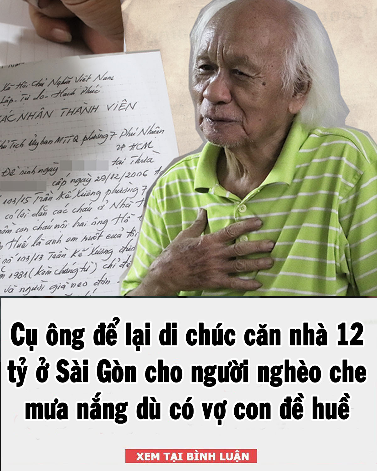 Chuyện lạ: Chủ trọ để lại di chúc căn nhà 12 tỷ đồng cho người nghèo dù có vợ con đuề huề